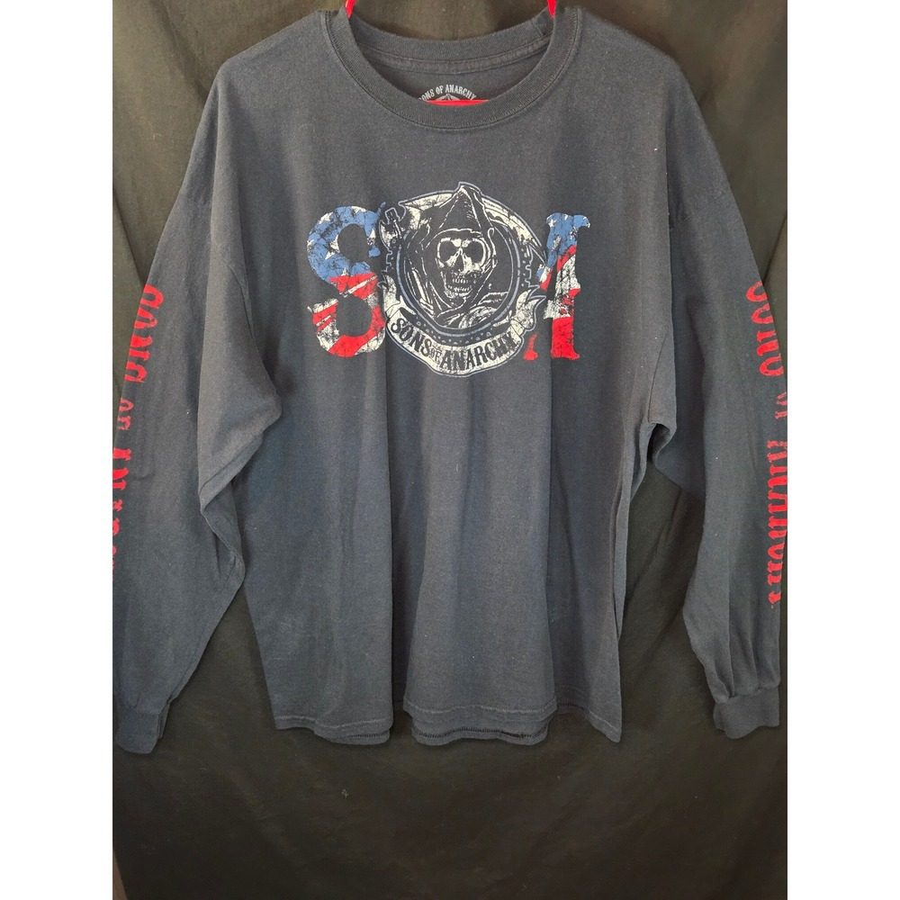Sons‎ of Anarchy Long Sleeve Graphic T-Shirt Mens XL Black Reaper Flag SOA Logo